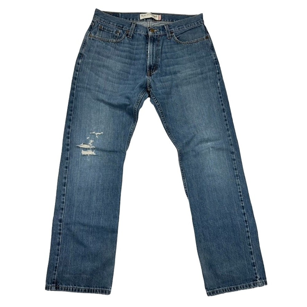 Vintage Levis 514 Mens Jeans 34x32 Blue Slim Straight Leg Distressed Denim